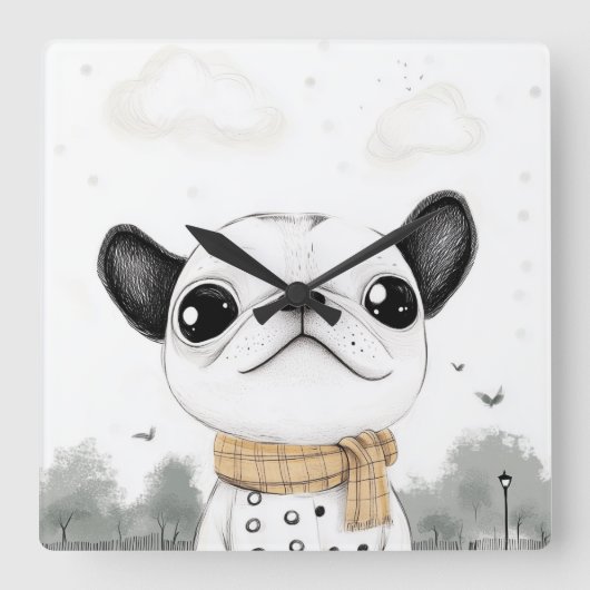Horloge murale bouledogue français chic (Recto)