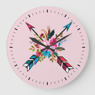 Horloge murale Bouquet Flèches et Plumes Rose Bohè