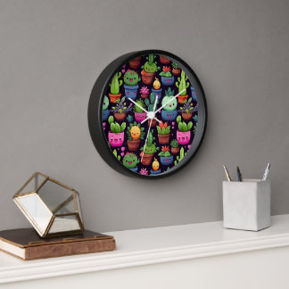 Horloge murale Cactus Kawaii
