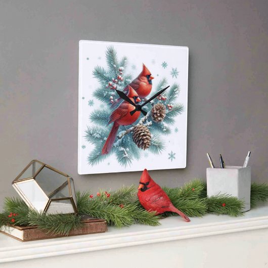 Horloge murale Cardinal rouge et pin
