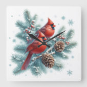 Horloge murale Cardinal rouge et pin (Recto)