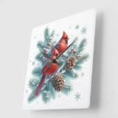 Horloge murale Cardinal rouge et pin (Angle)