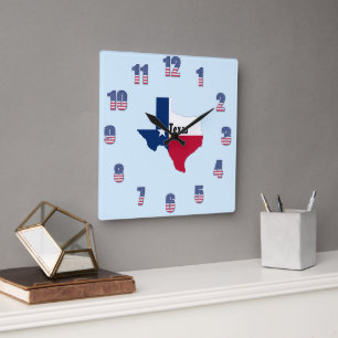 Horloge murale carré avec Texas Pride