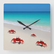 Horloge murale - Carré Beach Design 4 crabes