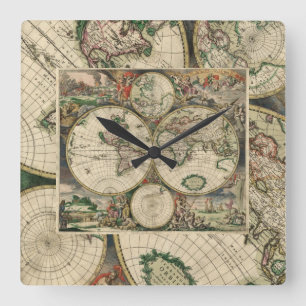 Horloge murale carré/Carte du monde