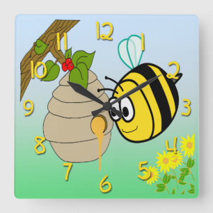 Horloge murale Carré de Busy Bee Cute Kid