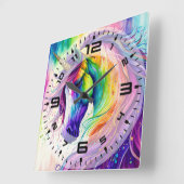 Horloge murale carré de la licorne magique (Angle)
