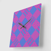 Horloge murale carré : Magenta, Faux-Patchwork ble (Angle)