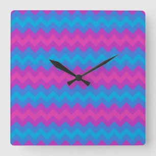 Horloge murale carré : Magenta, Violet, Chevrons B