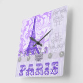 Horloge murale Carré Pastel Purple Paris (Angle)