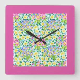 Horloge murale carré, Primroses printanières, Joli