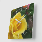 Horloge murale carré rose jaune (Angle)