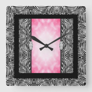 Horloge murale carré/Zèbre Impression et diamants