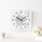 Horloge murale carrée au dragon chinois (Maison)