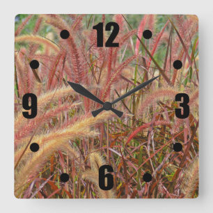 HORLOGE MURALE CARRÉE AVEC LES HERBES ORNEMENTALES