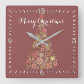 Horloge murale carrée avec sapin de Noël rétro (Recto)