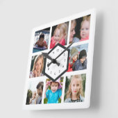 Horloge murale carrée blanche avec collage de 8 ph (Angle)