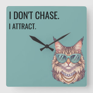 Horloge murale carrée Citation drôle de chat Bouji