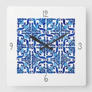 Horloge murale carrée d'Azulejo de Portugais