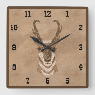 Horloge murale carrée de l'antilope Pronghorn du S