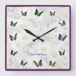 Horloge murale carrée décorative de papillon