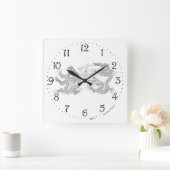 Horloge murale carrée Double Dragon chinois (Maison)