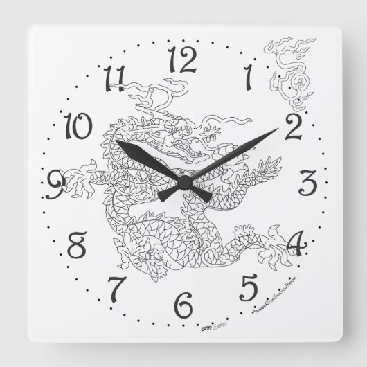 Horloge murale carrée Dragon Chinois (Recto)