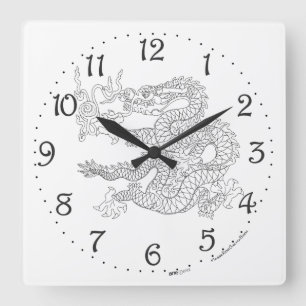 Horloge murale carrée Dragon Chinois
