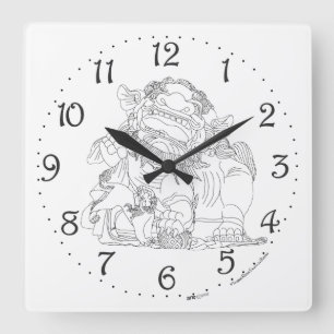 Horloge murale carrée du lion gardien chinois