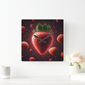 Horloge murale carrée en acrylique à la fraise rad (Maison)