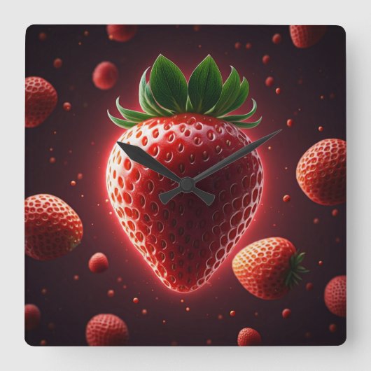 Horloge murale carrée en acrylique à la fraise rad (Recto)