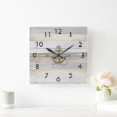 Horloge murale carrée en bois flotté rustique avec (Maison)