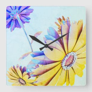 Horloge murale carrée florale