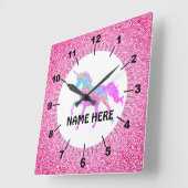 Horloge murale carrée Licorne Violette (Angle)