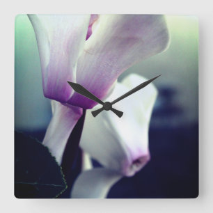 Horloge murale carrée photo Fleurs blanches roses