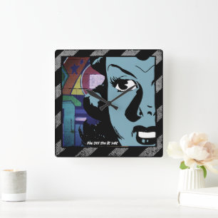 Horloge murale carrée Pop Art de bande dessinée ré