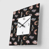 Horloge murale carrée thème Nature cuivre et noir (Angle)