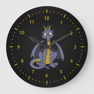 Horloge murale cartoon dragon violet