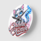 Horloge murale Chat chromé (Angle)