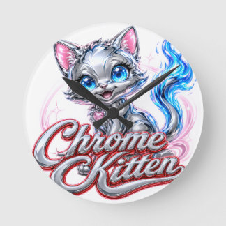 Horloge murale Chat chromé