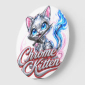 Horloge murale Chat en acrylique chromé (Angle)
