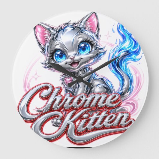 Horloge murale Chat en acrylique chromé (Recto)