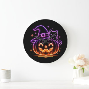 Horloge murale chat Halloween néon mignonne