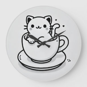 Horloge murale Chat mignon dans une tasse de thé