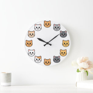 Horloge murale chat mignon dessins animés visages