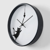 Horloge murale chat noir attrape un poisson (Angle)