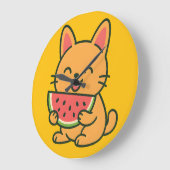 Horloge murale chat orange mignon mangeant pastèqu (Angle)