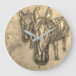 Horloge murale Chevaux en sépia