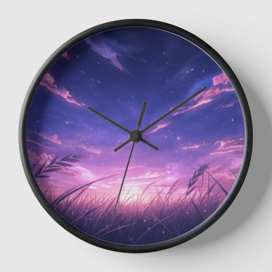 Horloge murale ciel de coucher de soleil violet (Recto)