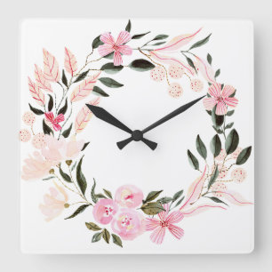 Horloge murale colorée artistique rose floral